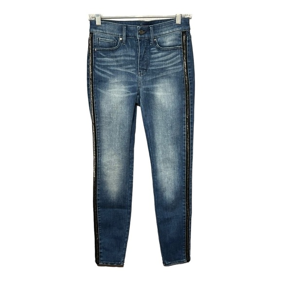 White House Black Market Beaded Tuxedo Jeans Striped High-Rise Skinny Ankle 00 - Picture 1 of 16